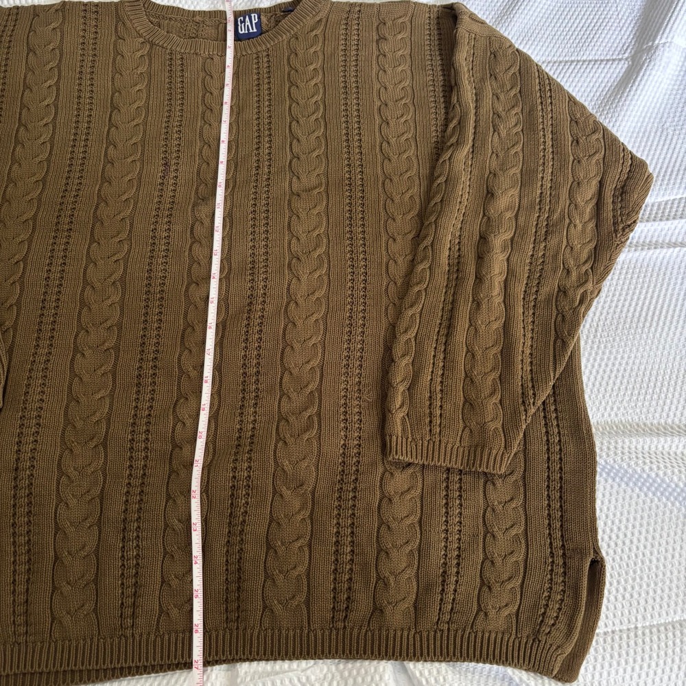 Vintage GAP Mens Cable Knit Sweater Brown Olive Crewneck 90s Relaxed Fit XL - Picture 8 of 10